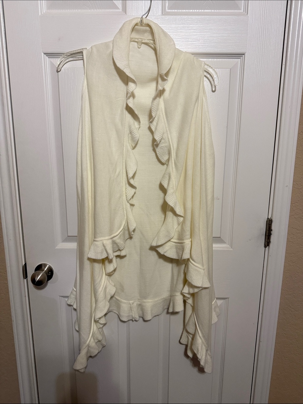 Cream Ruffle Open-Front Women's Sweater